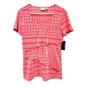 Kim Rogers Coral GeoBrix Polyester Top Silver Necklace Accent Womens Medium NWT